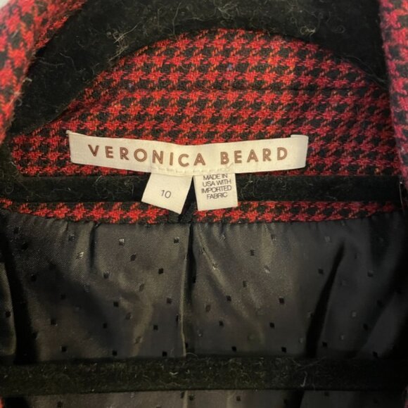 Veronica Beard Miller Dickey Wool Blend Red Houndstooth Blazer - Double-breasted - Picture 3 of 4